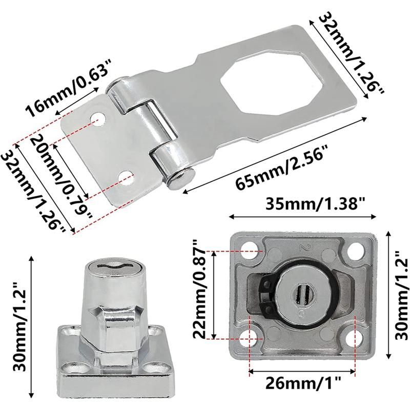 4 Pcs Keyed Hasp Locks 25 Inch Twist Knob Keyed Locking Hasp Metal Safety Hasp Latches Keyed Different