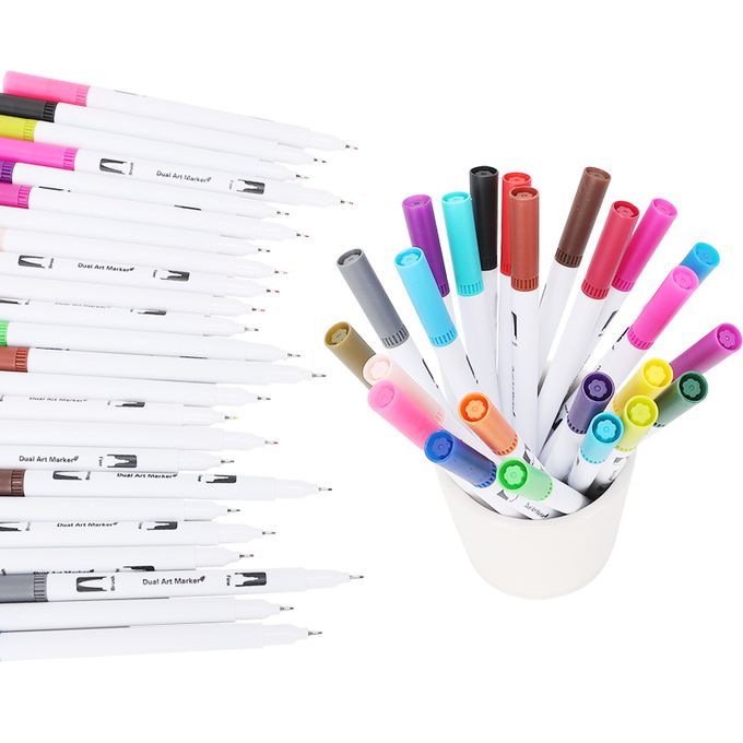 60 Colors Markers Pens Studay School Brush Fineliners Watercolor Art Markers