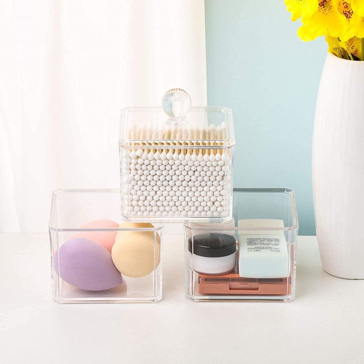 Clear Stackable Cotton Pad Storage Box With Cover Organizer Chic