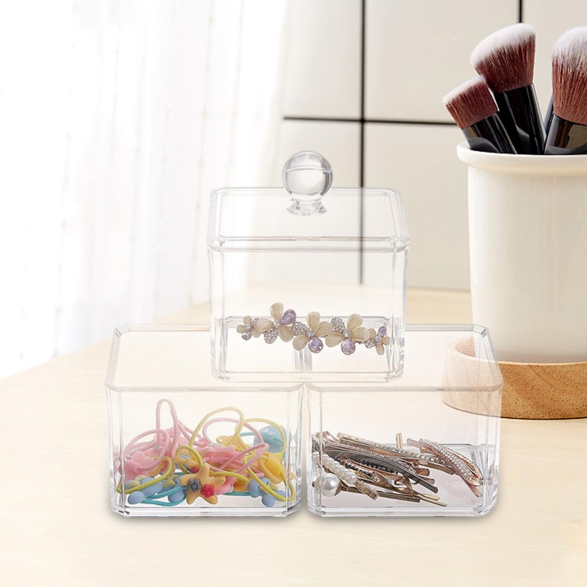 Clear Stackable Cotton Pad Storage Box With Cover Organizer Chic