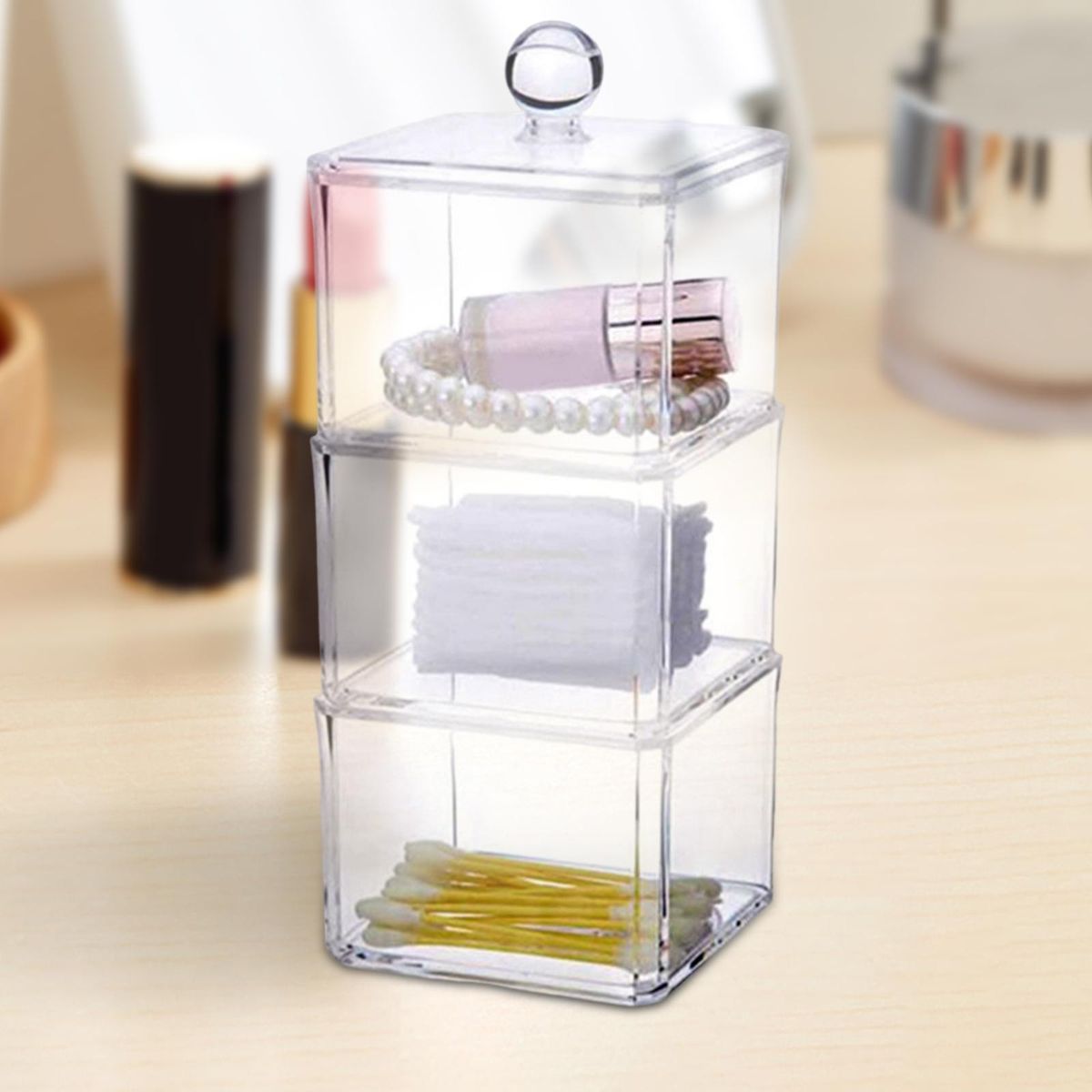 Clear Stackable Cotton Pad Storage Box With Cover Organizer Chic
