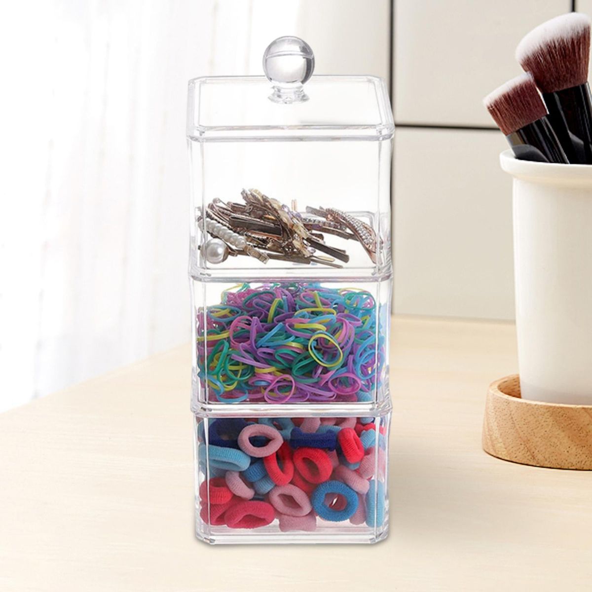 Clear Stackable Cotton Pad Storage Box With Cover Organizer Chic