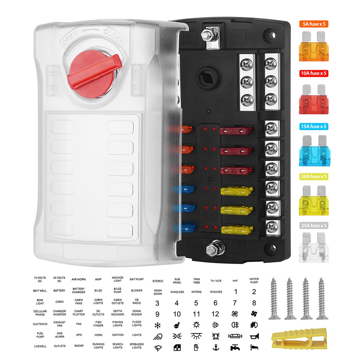 12-Way LED Blade With ATC Fuse Box With Negative Bus Bar