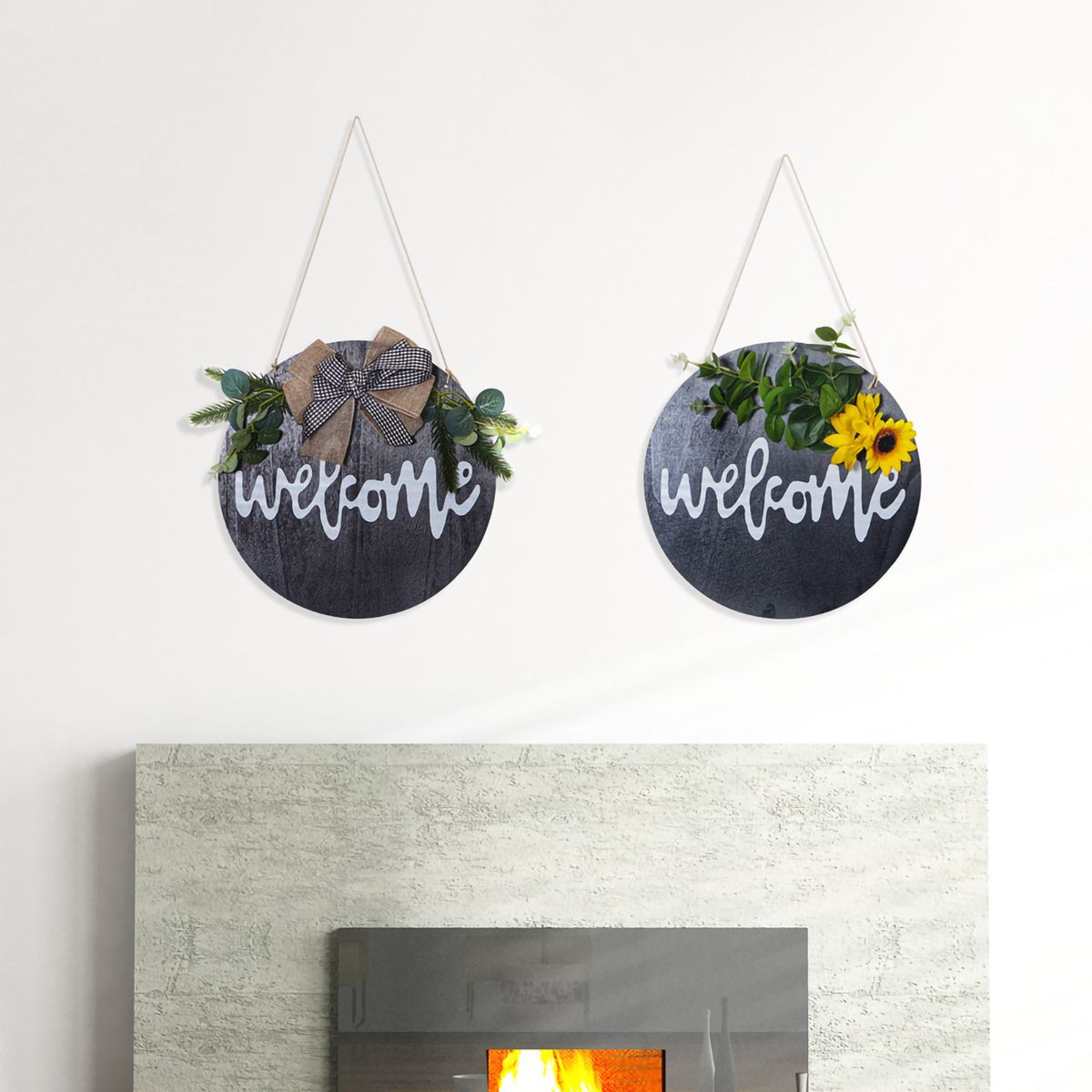Welcome Sign Welcome Front Door Round Wood Sign Hanging