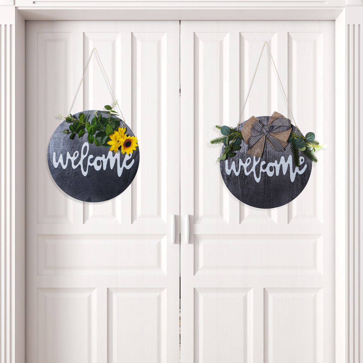 Welcome Sign Welcome Front Door Round Wood Sign Hanging