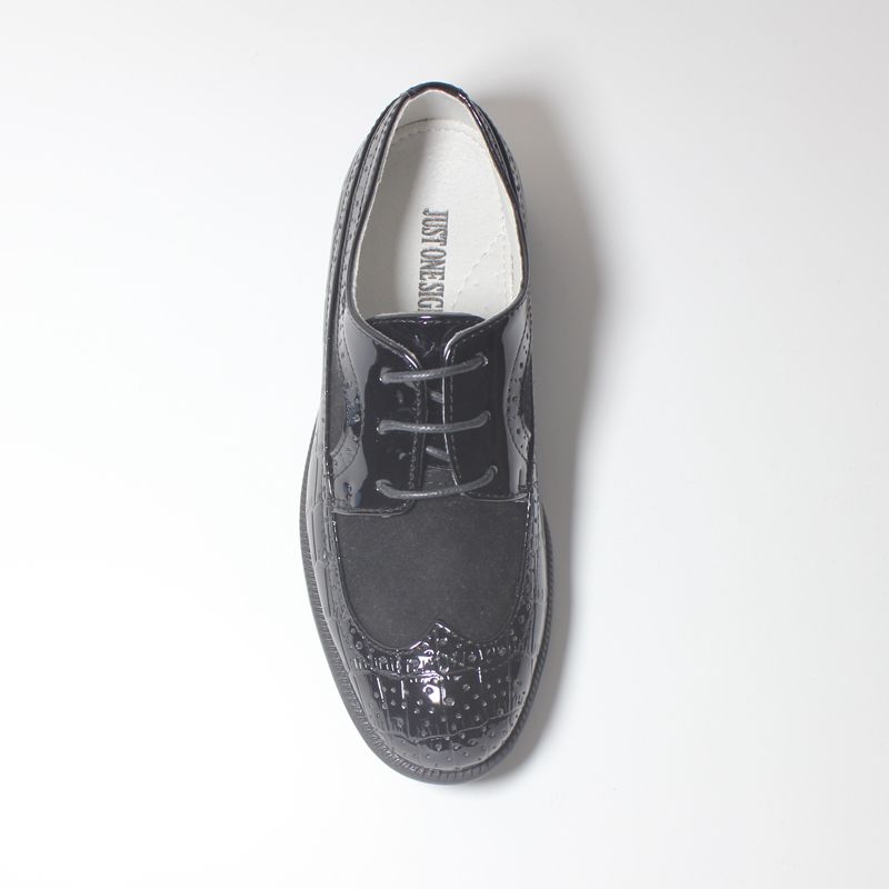 Classic Boys Formal Shoes Black Patent Leather Anti-slip Brogue