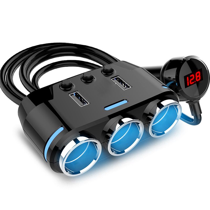 （type B）2 USB Port 3 Way Car Cigarette  Socket Splitter Charger DC 12~24V Cigarette  Socket Black