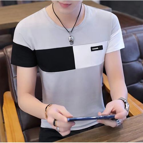 2 Pieces Gray+White Men's T-shirt M-5XL Large Size Shirt Tops