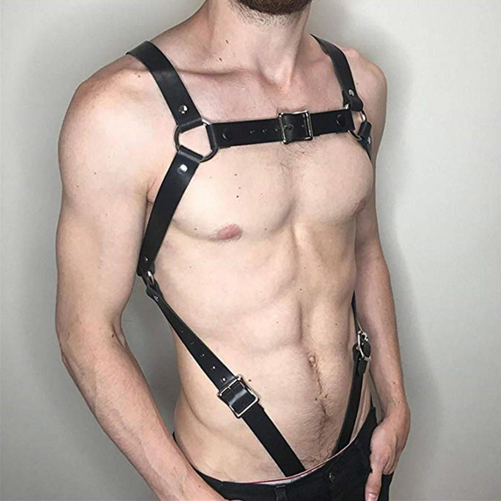 Mens Buckles Club Costume Leather Harness Body