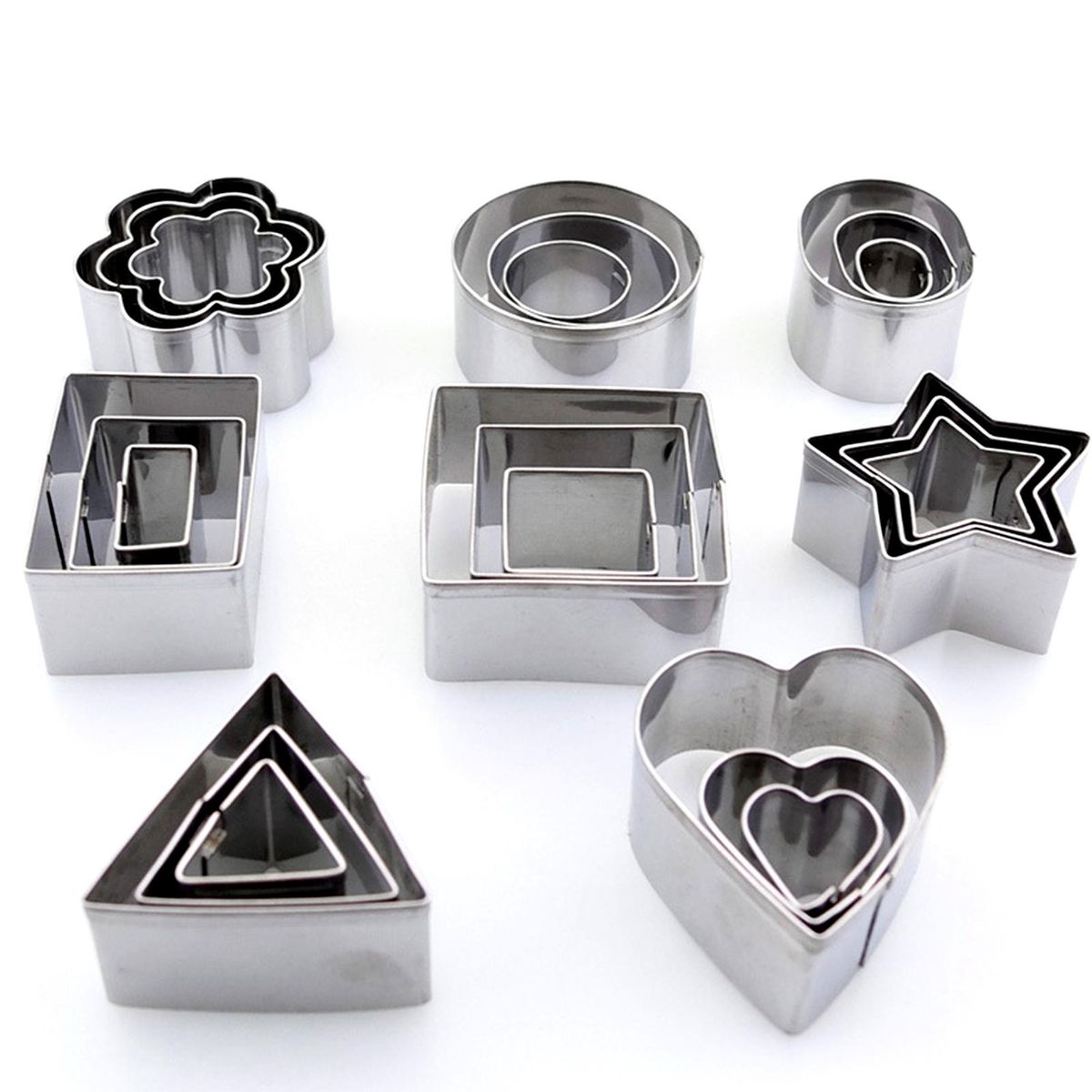 24PCS Cookie Cutters Set with Stainless Steel Box Polygon Shape Biscuit Bread Fondant Cutters Mousse Cake Cutter Baking Mold Pastry Baking Tool for Birthday Party Dessert Restaurant Kitchen Gadgets