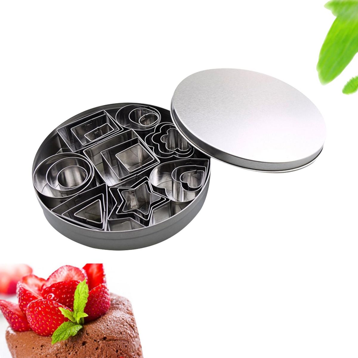 24PCS Cookie Cutters Set with Stainless Steel Box Polygon Shape Biscuit Bread Fondant Cutters Mousse Cake Cutter Baking Mold Pastry Baking Tool for Birthday Party Dessert Restaurant Kitchen Gadgets