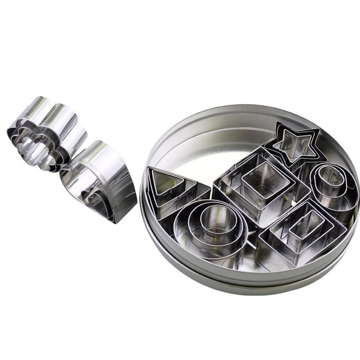24PCS Cookie Cutters Set with Stainless Steel Box Polygon Shape Biscuit Bread Fondant Cutters Mousse Cake Cutter Baking Mold Pastry Baking Tool for Birthday Party Dessert Restaurant Kitchen Gadgets