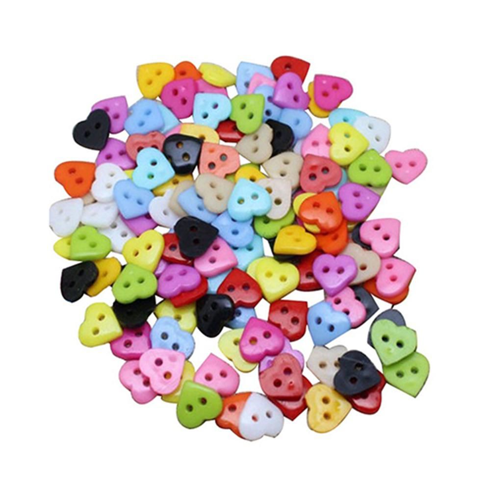 100PCs Heart Mixed Colors Resin Buttons Fit Sewing or Scrapbooking 10mm