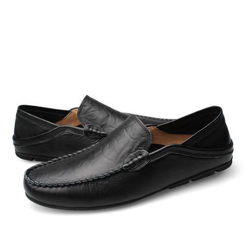Big Size 37-47 PU Leather Shoes Men Casual Moccasins-Black