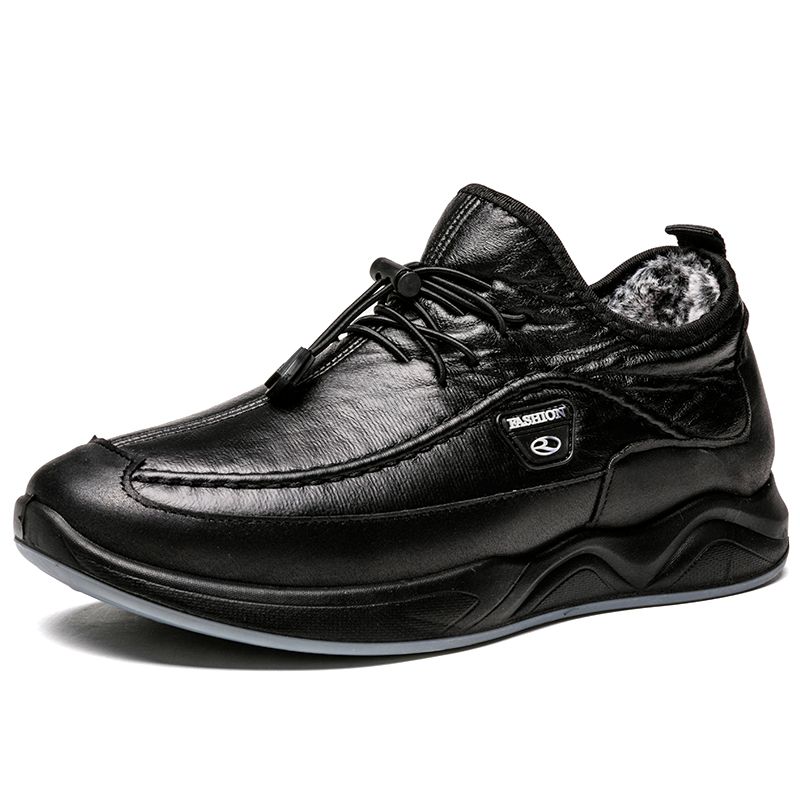 (6603 Black)Winter Warm Men Casual Shoes High Quality Elastic Band Fashion Design Solid Tenacity Co