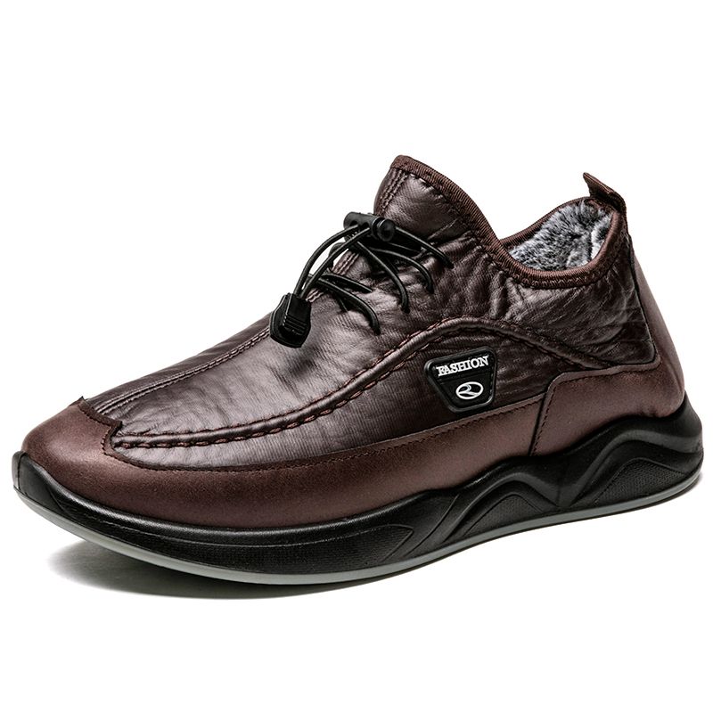(6603 Black)Winter Warm Men Casual Shoes High Quality Elastic Band Fashion Design Solid Tenacity Co