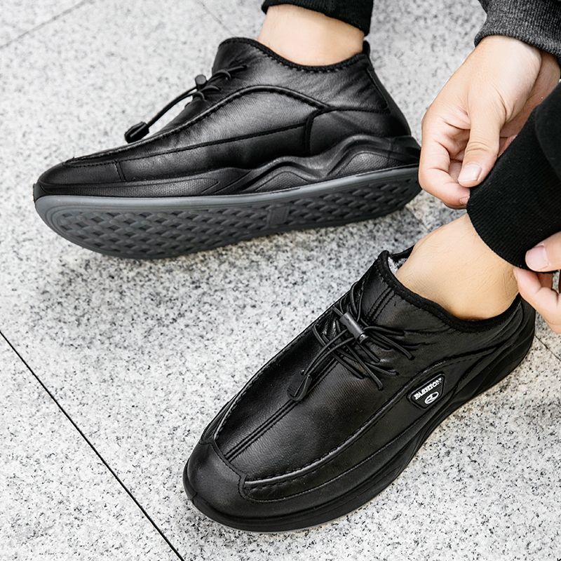 (6603 Black)Winter Warm Men Casual Shoes High Quality Elastic Band Fashion Design Solid Tenacity Co