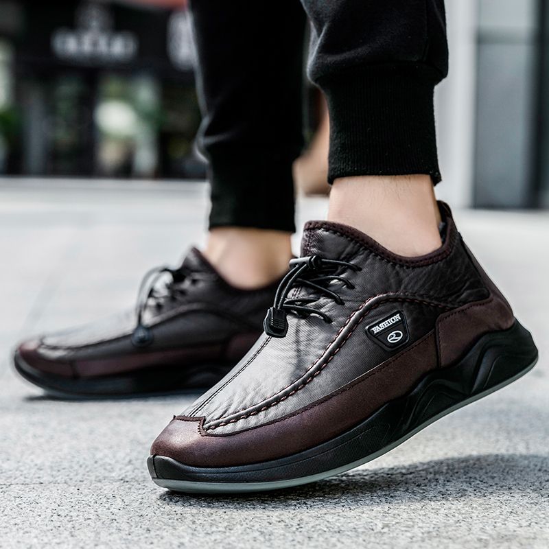 (6603 Black)Winter Warm Men Casual Shoes High Quality Elastic Band Fashion Design Solid Tenacity Co