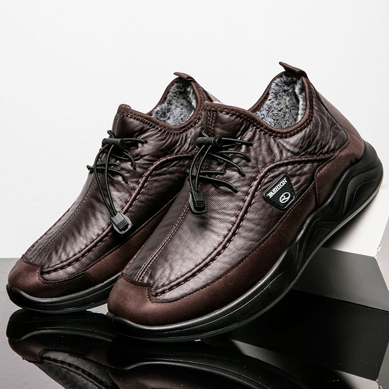 (6603 Black)Winter Warm Men Casual Shoes High Quality Elastic Band Fashion Design Solid Tenacity Co
