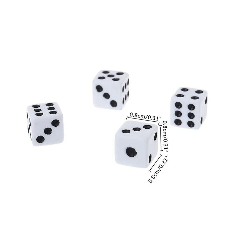 New 100 Pcs 8mm Plastic White Game Dice Six Sided Decider Birthday Parties Board Game