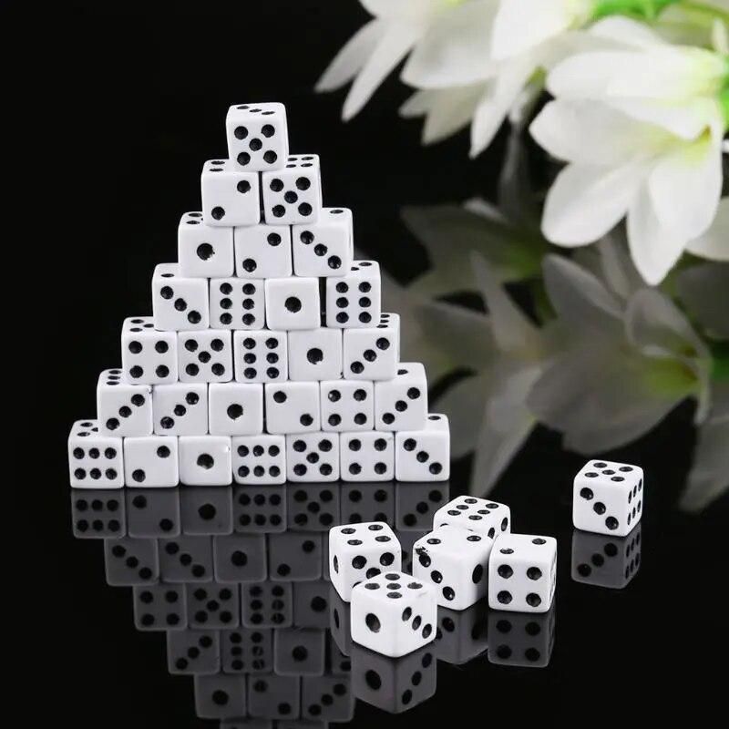New 100 Pcs 8mm Plastic White Game Dice Six Sided Decider Birthday Parties Board Game