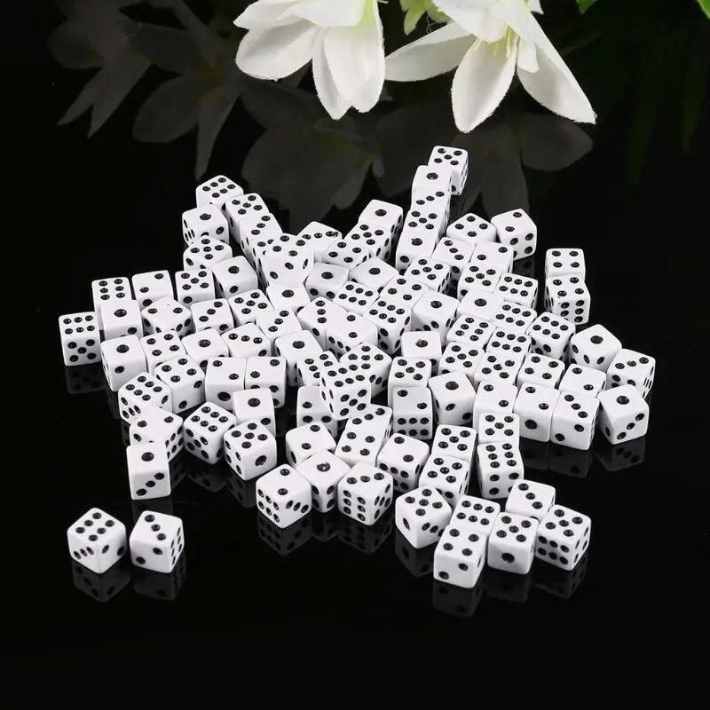 New 100 Pcs 8mm Plastic White Game Dice Six Sided Decider Birthday Parties Board Game