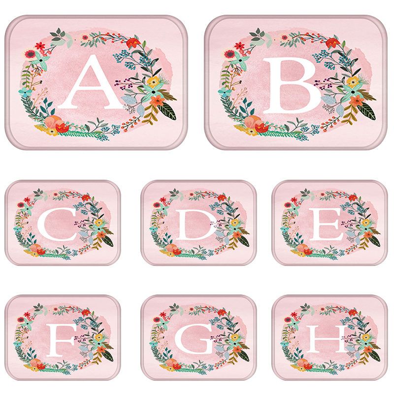 Pink Flower Letter Kitchen Entrance Door Mat Coral