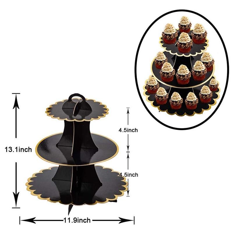 3-Piece Cupcake Stand 3 Layers(2PC)+1 Layer(1PC) (Black +