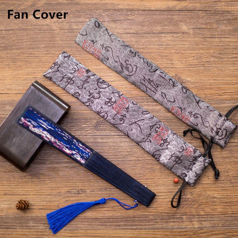 Folding Style Bag String Storage Retro Gift 1pc Chinese Cover Eastern Hand Decorative Pouch Shape Ancient Fan Drawing Case Long