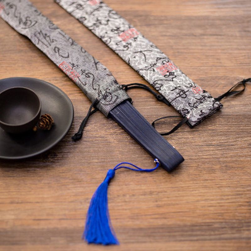 Folding Style Bag String Storage Retro Gift 1pc Chinese Cover Eastern Hand Decorative Pouch Shape Ancient Fan Drawing Case Long