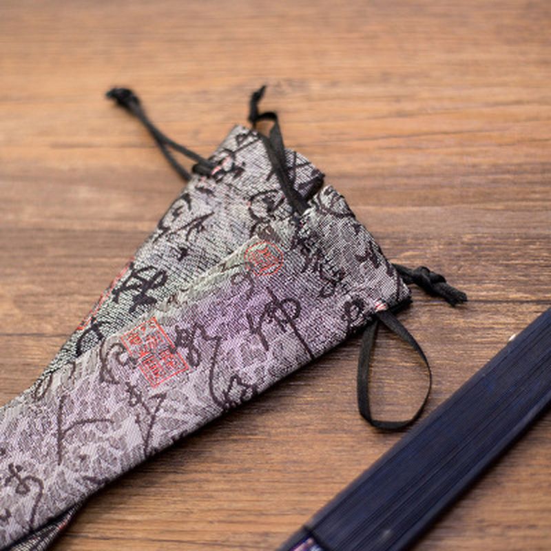 Folding Style Bag String Storage Retro Gift 1pc Chinese Cover Eastern Hand Decorative Pouch Shape Ancient Fan Drawing Case Long