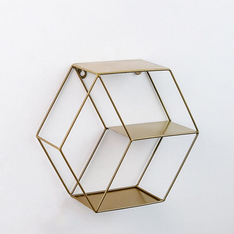 Hanging Wrought Iron Hexagonal Grid Wall Shelf