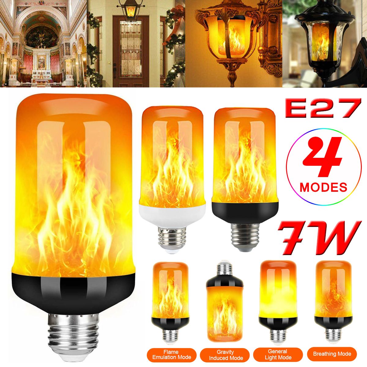 E27 7W Led Flame Effect Light Bulb Flickering Flame Bulb Lamp Home Decor Black