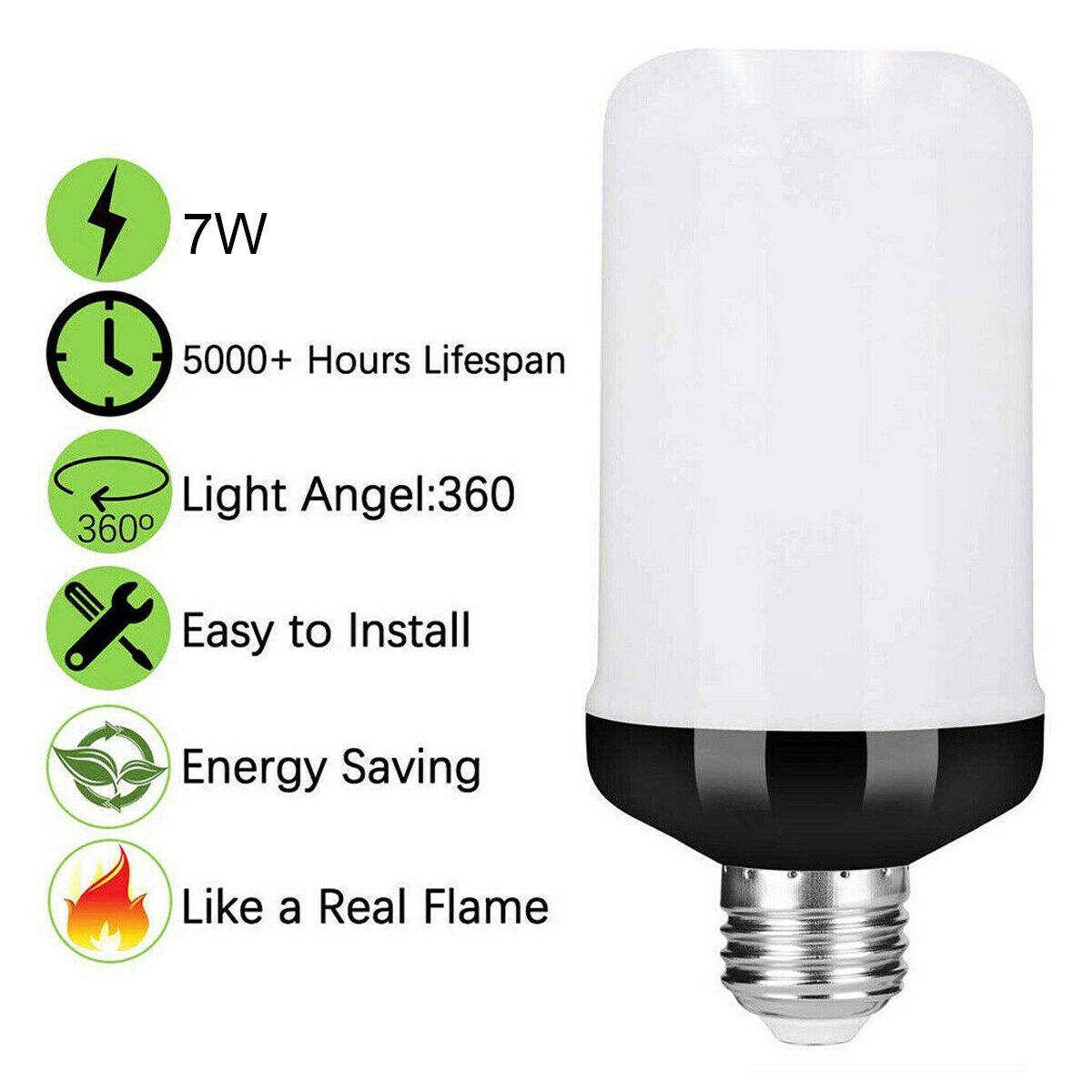 E27 7W Led Flame Effect Light Bulb Flickering Flame Bulb Lamp Home Decor Black