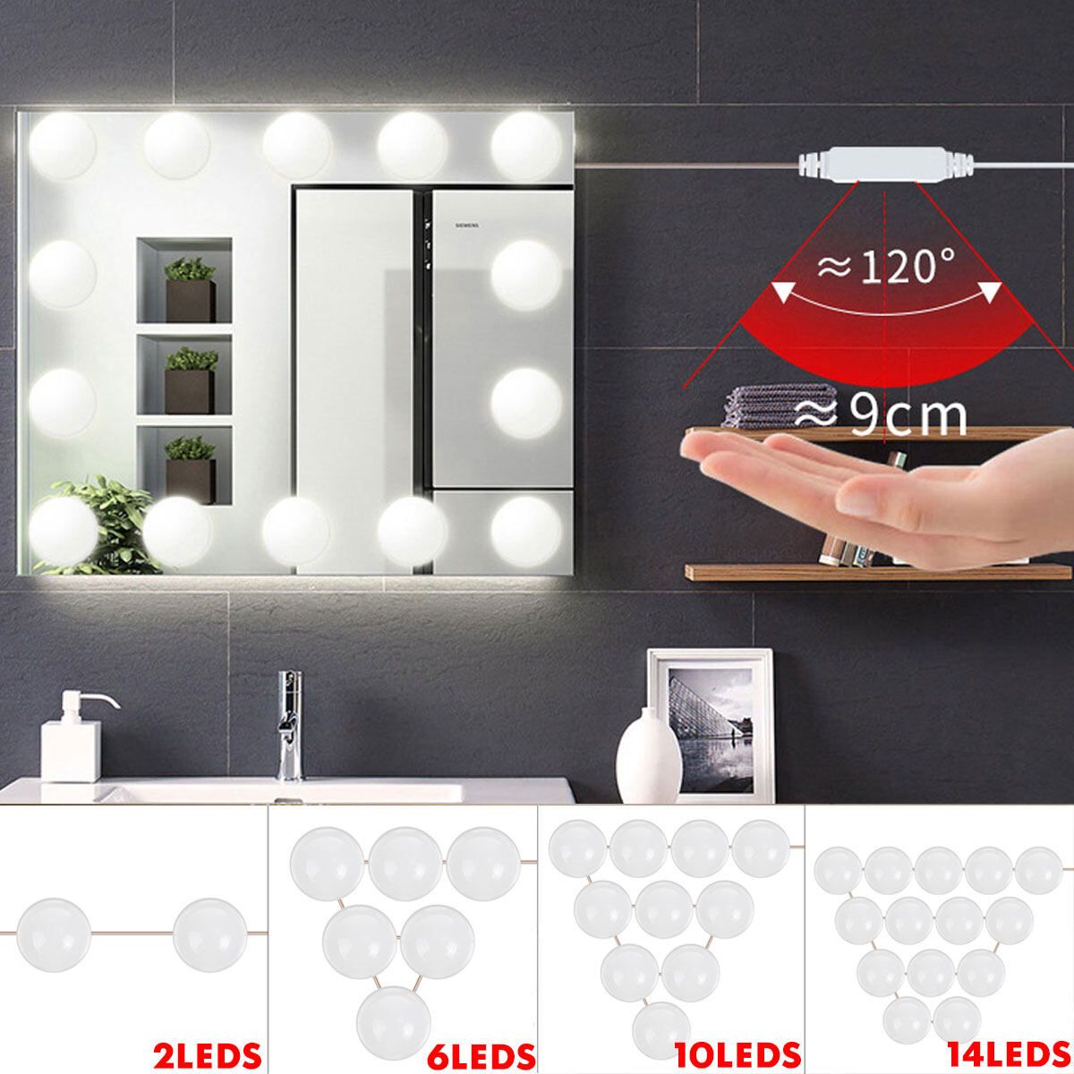 4000-5000K Vanity LED Mirror Light Kit For Makeup Hollywood Mirror With Dimmable Light Bulb -- 2pcs /6pcs /10pcs /14pcs LEDs 14 LEDs