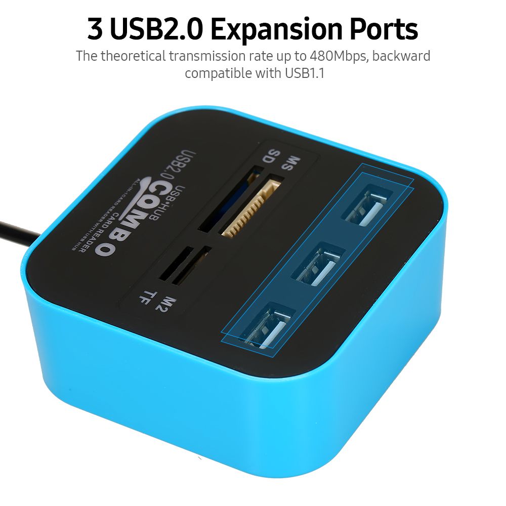 7-in-1 Multifunctional USB2.0 Hub Converter Card Reader With