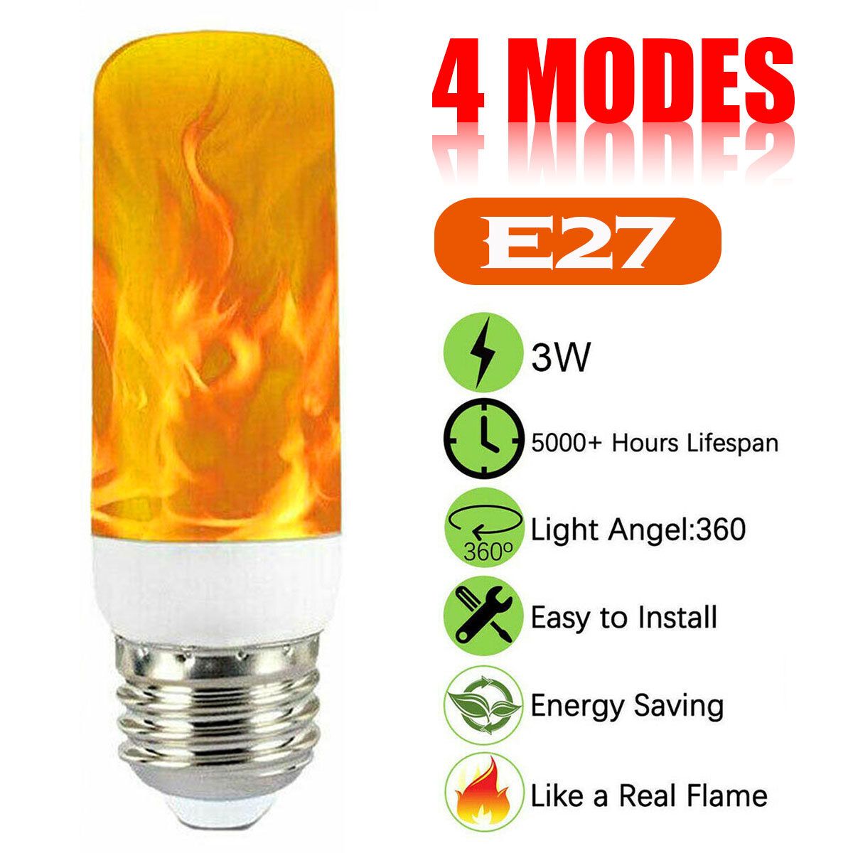 E27 B22 LED Flicker Flame Light Bulb Effect Lamp Gravity Sensor 4 Modes E27