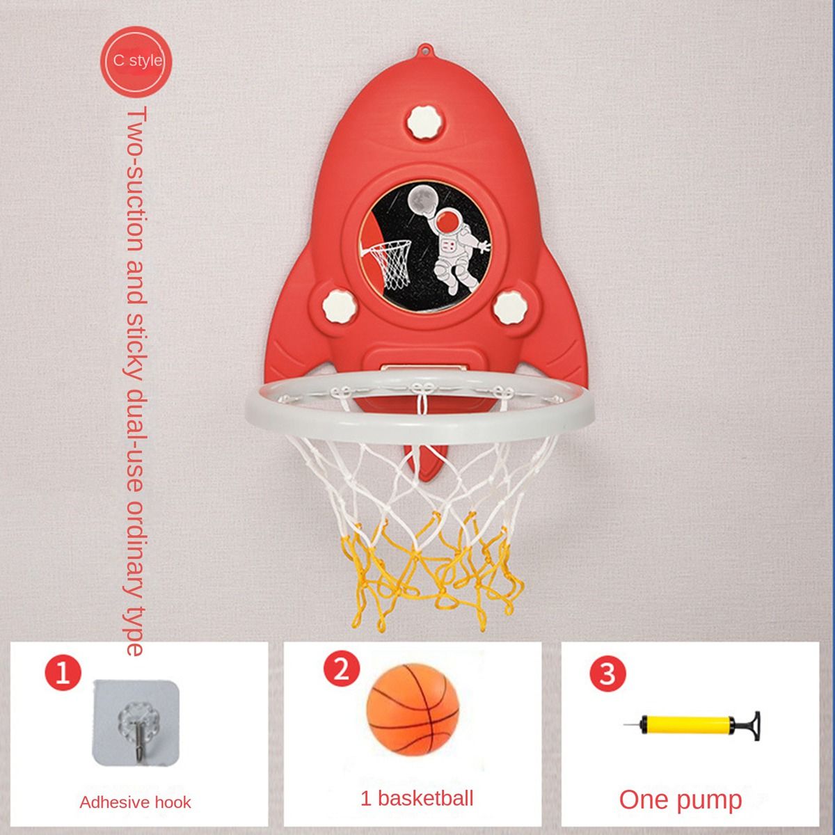 Kids Sports Toy Hoop Set with Balls&Ball Pump Hanging Type P