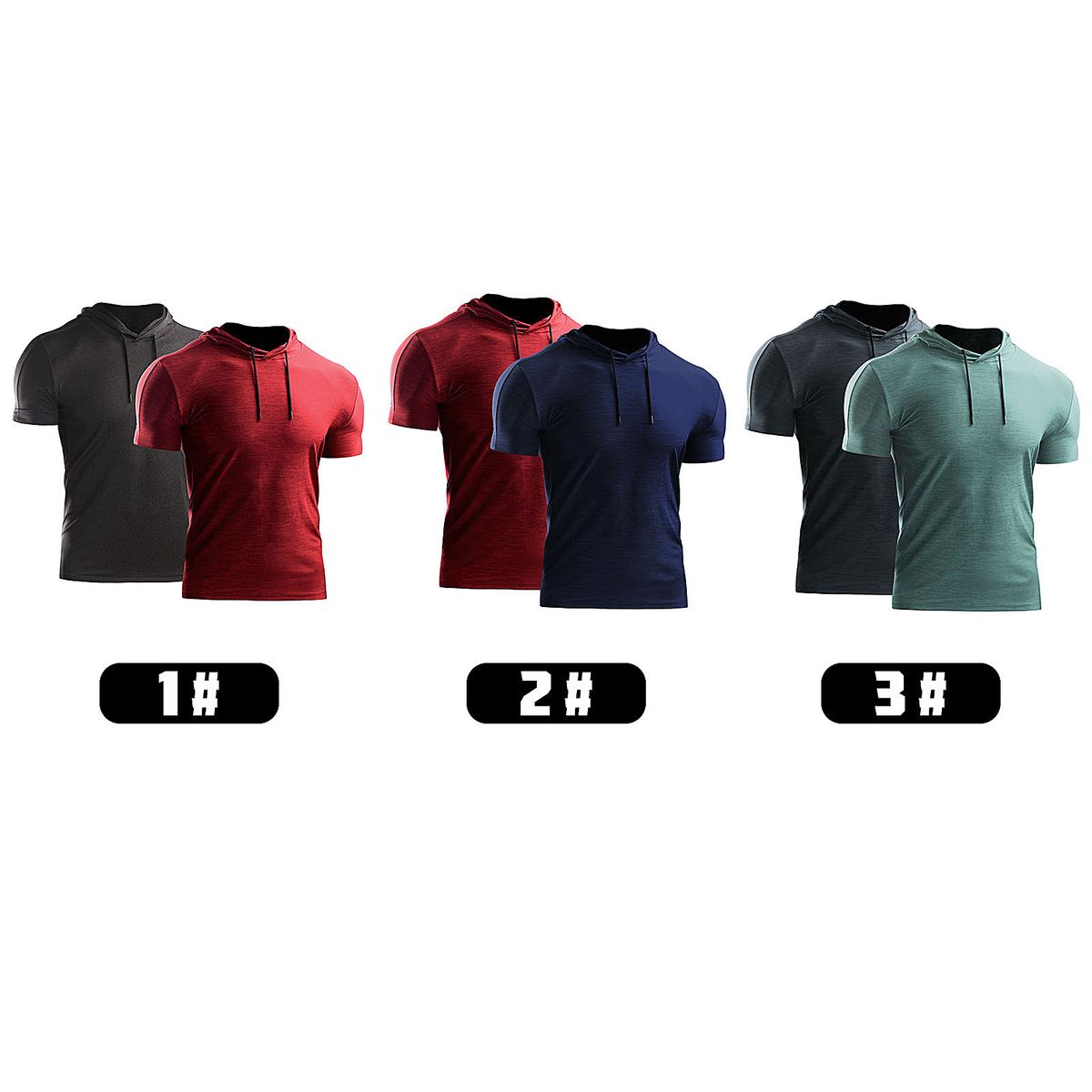 2PCS Men Summer Sports T-Shirt Solid Color Hooded Short
