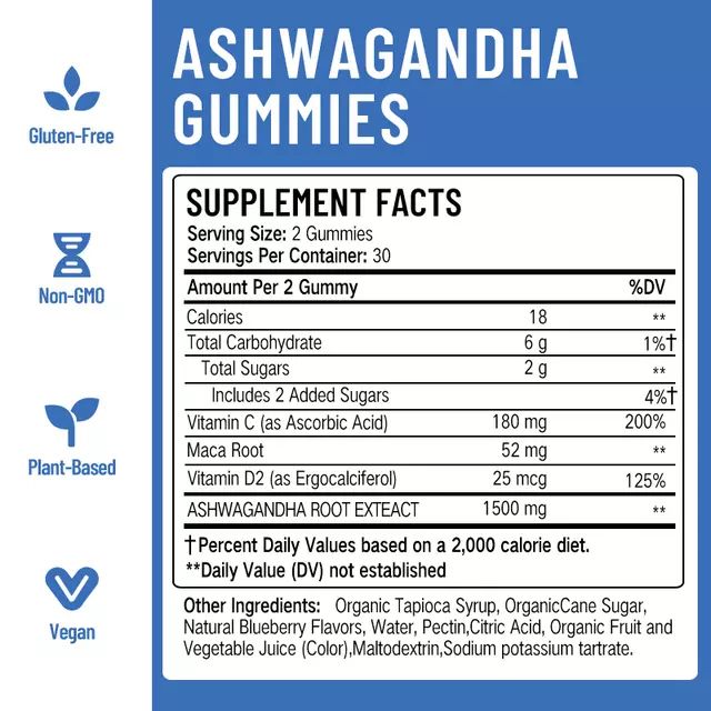 Ashwagandha Gummies With Maca & Vitamin C For Stress Relief, Better Sleep, Calmness