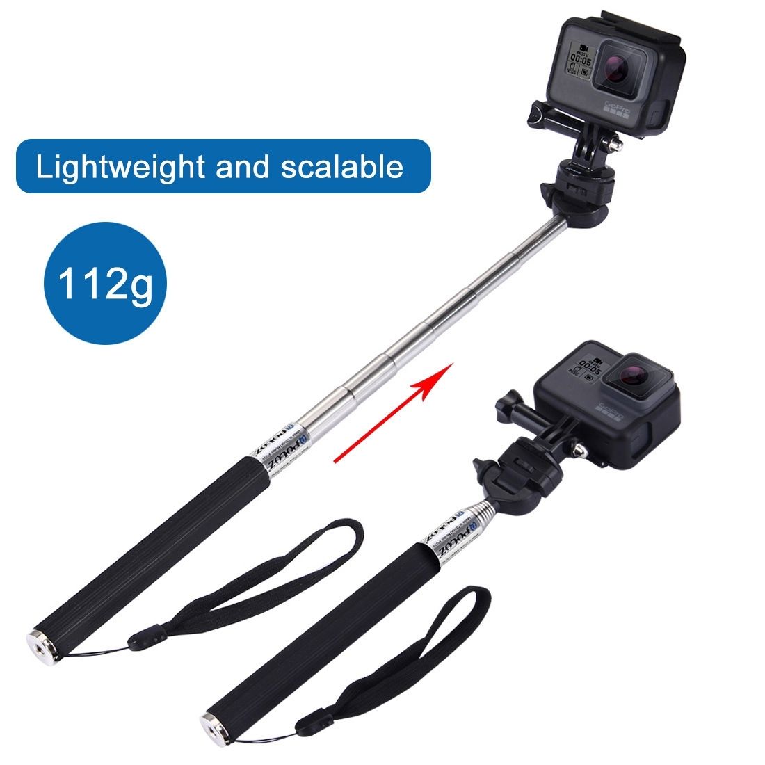 Extendable Hand Held Selfie Monopod For GoPro HERO5 /4 Session /4 /3+ /3 /2 /1, Length: 22.5-100cm