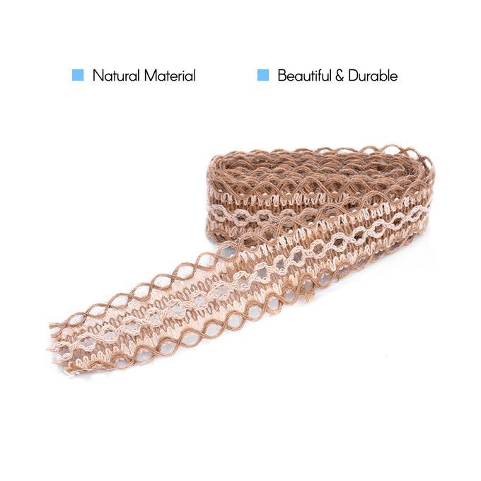 10Pcs Burlap Ribbon Roll With White Rope Trim Fabric Roll