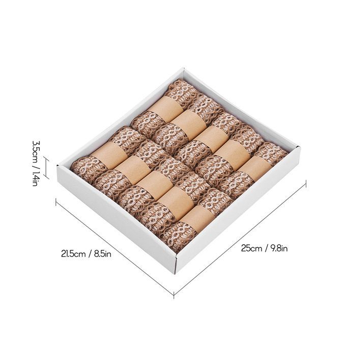 10Pcs Burlap Ribbon Roll With White Rope Trim Fabric Roll