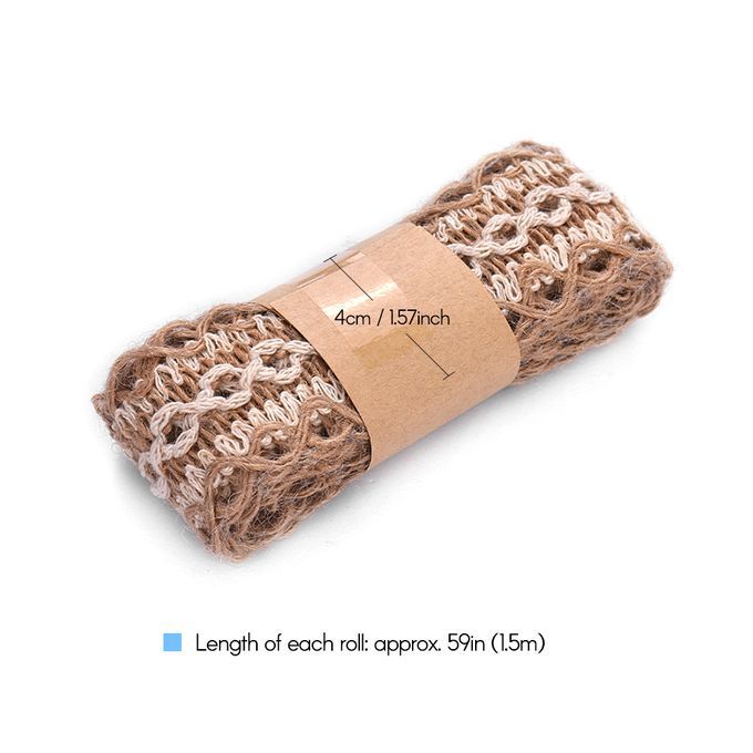 10Pcs Burlap Ribbon Roll With White Rope Trim Fabric Roll