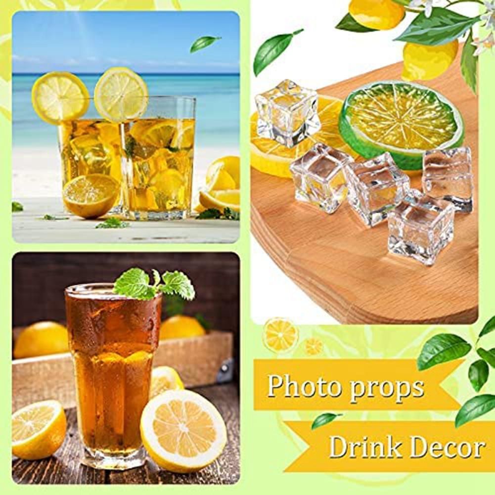 Artificial Lemon Slices Blocks Decor Clear Ice Lemon Blocks Decorative Fruit Ice Model for