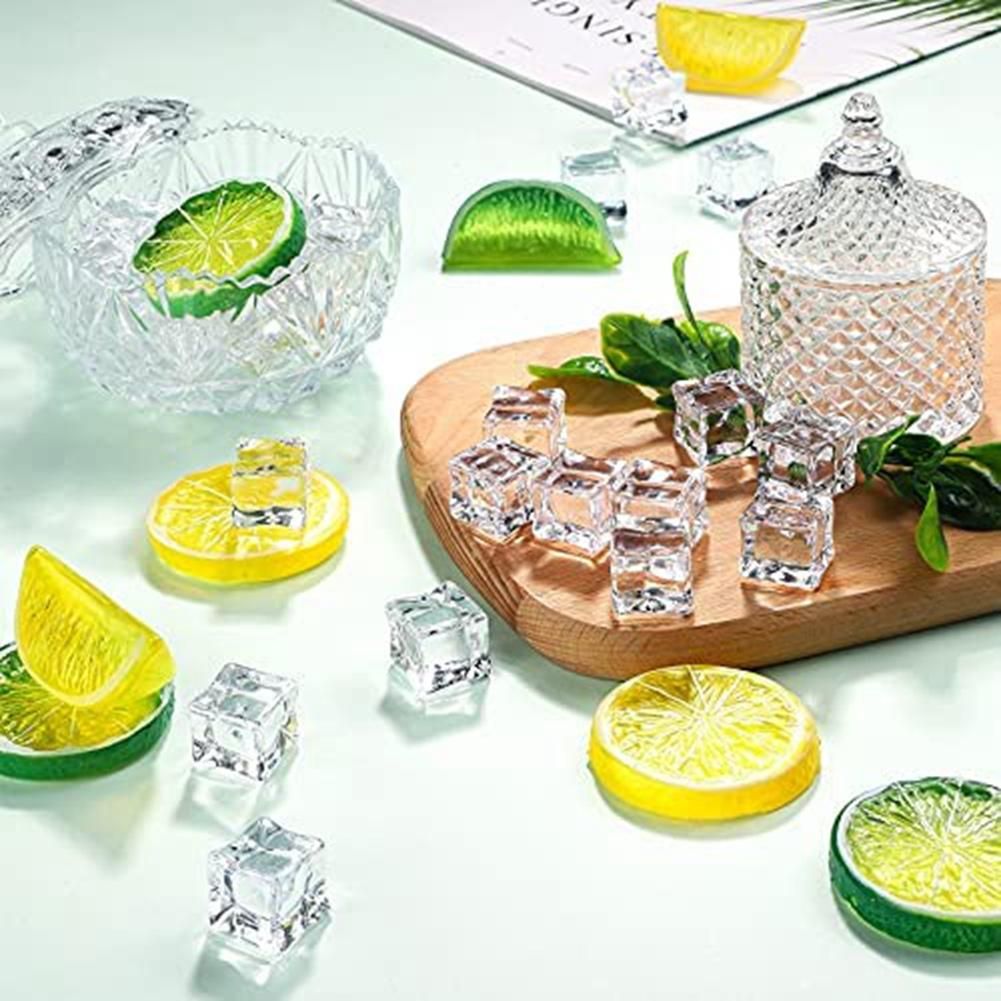 Artificial Lemon Slices Blocks Decor Clear Ice Lemon Blocks Decorative Fruit Ice Model for