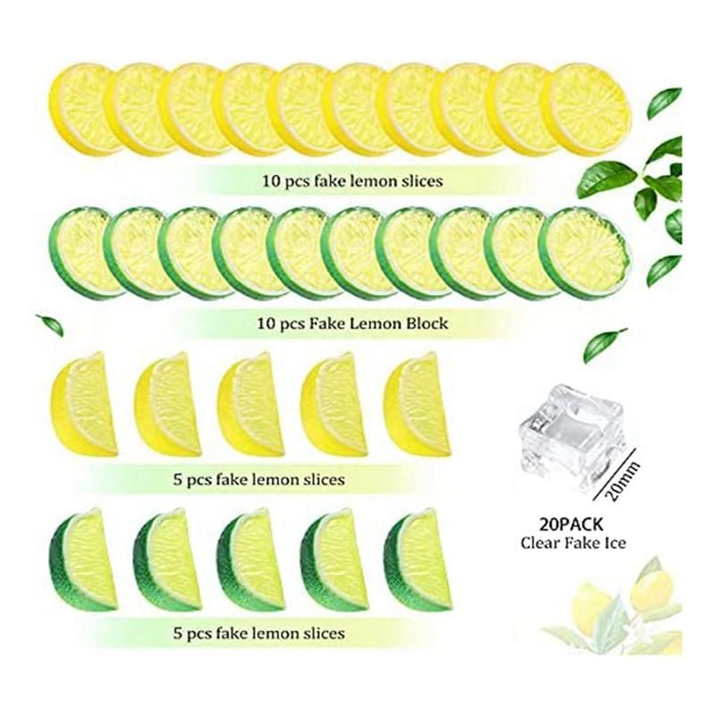 Artificial Lemon Slices Blocks Decor Clear Ice Lemon Blocks Decorative Fruit Ice Model for