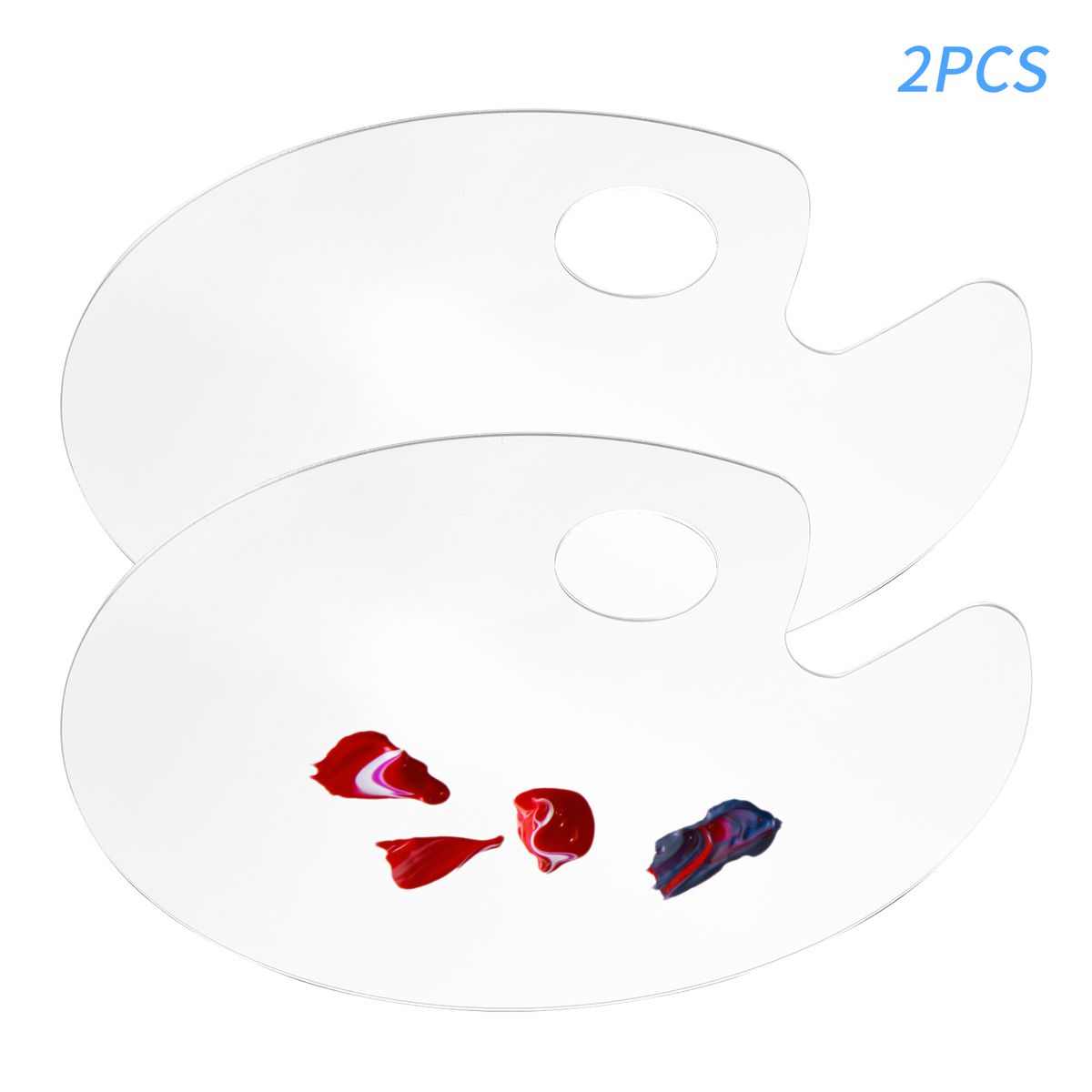 2PCS Acrylic Paint Palette Oval Shape Transparent Non-Stick