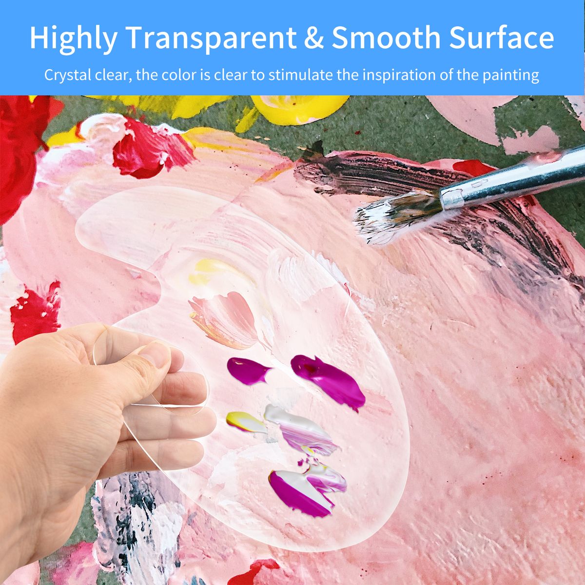 2PCS Acrylic Paint Palette Oval Shape Transparent Non-Stick