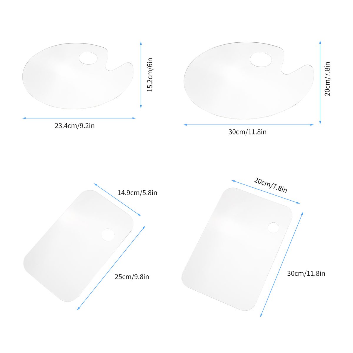 2PCS Acrylic Paint Palette Oval Shape Transparent Non-Stick